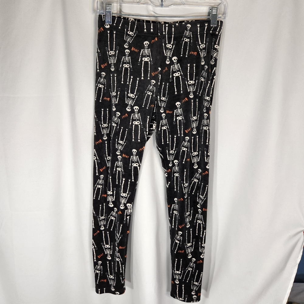 No Boundaries Black w/ Skeleton & BOO Soft Velvety Halloween Leggings Size Large